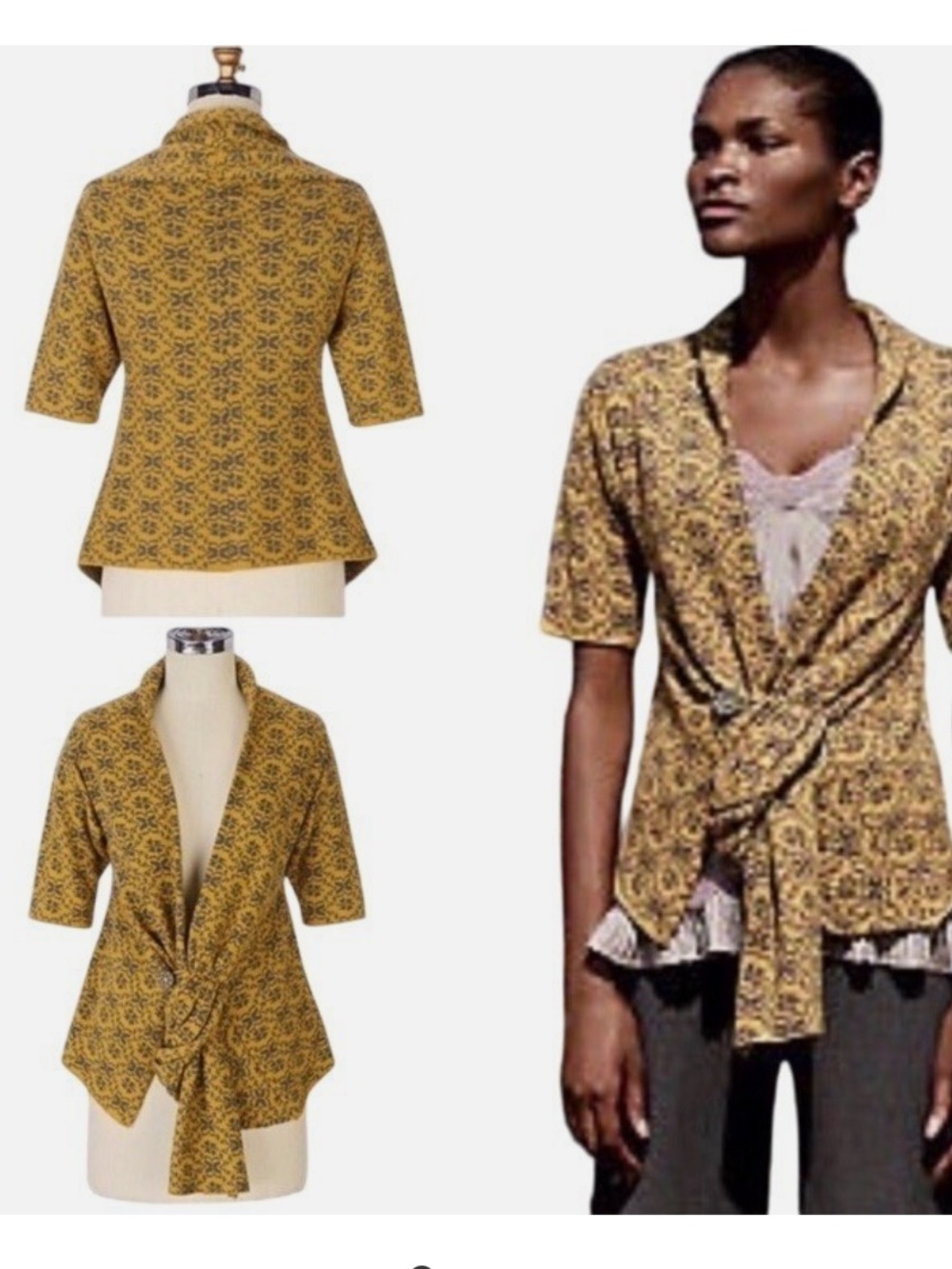 Beautiful 100% Wool Anthropologie Brand MOTH Jaquard Scarf Tie Cardigan . Large